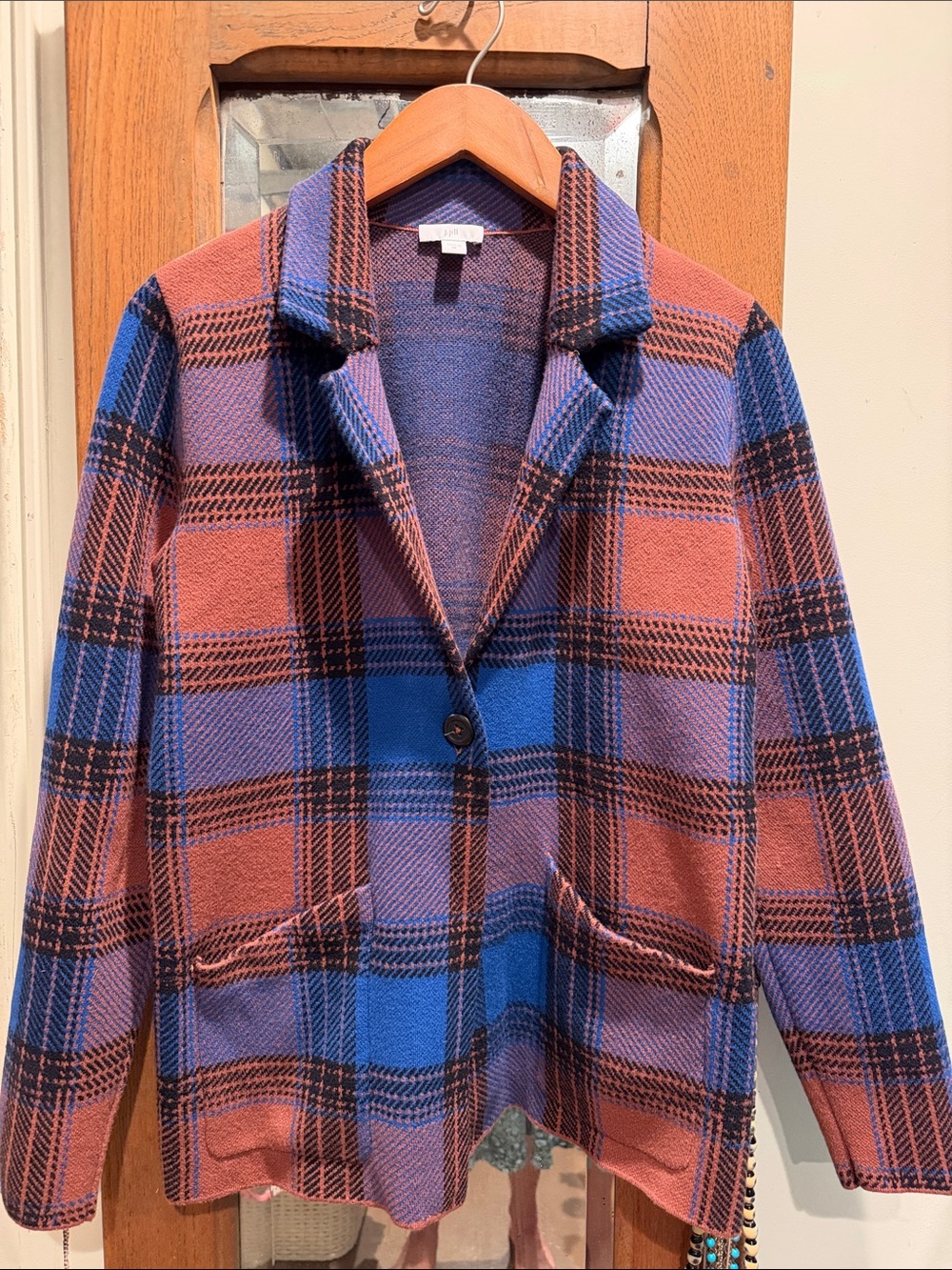 J. Jill Blue & Rust Plaid Single-Button Blazer